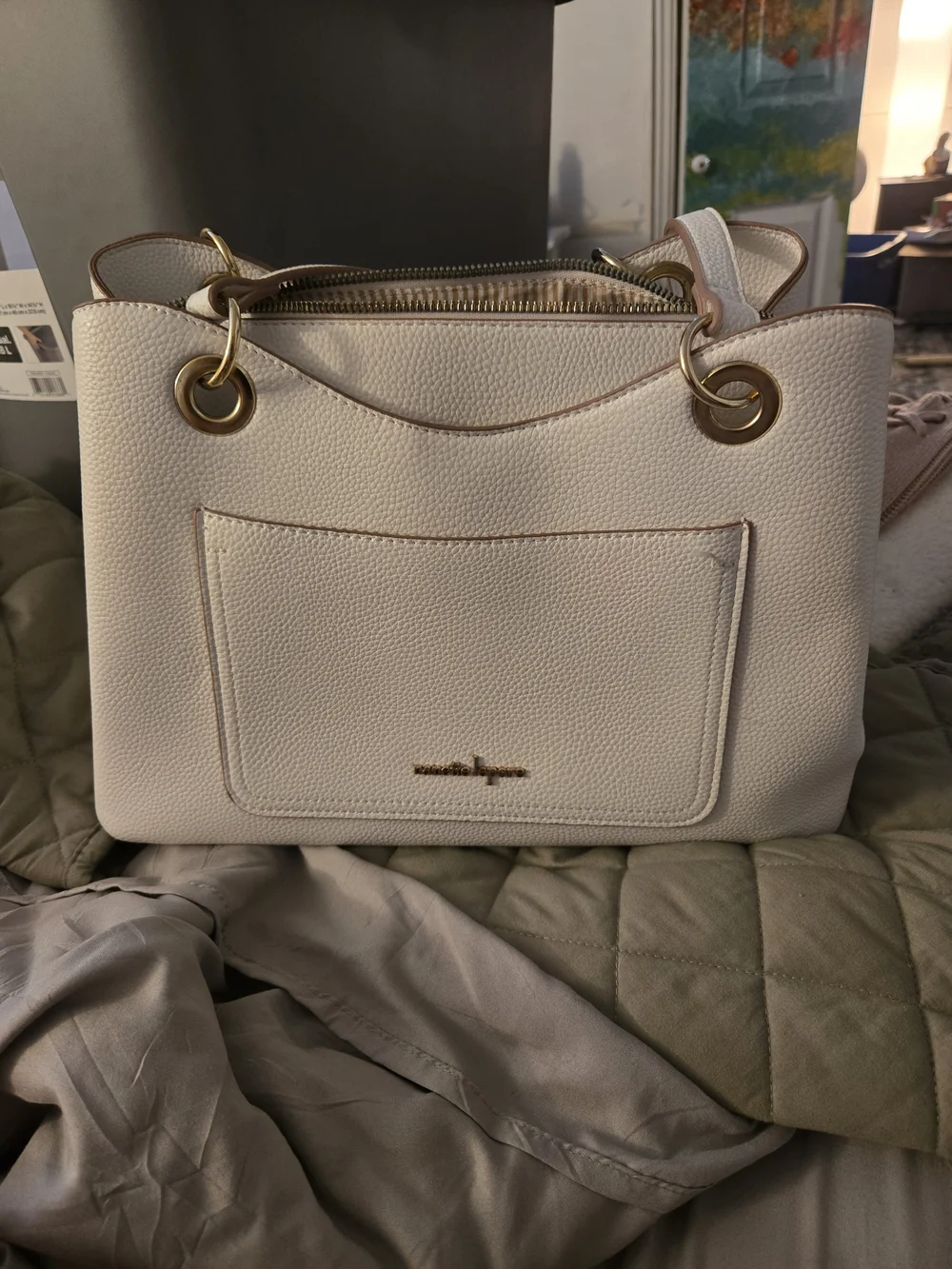 Nanette Lepore Cream‎ Pebbled Leather Shoulder Bag with Gold Hardware
